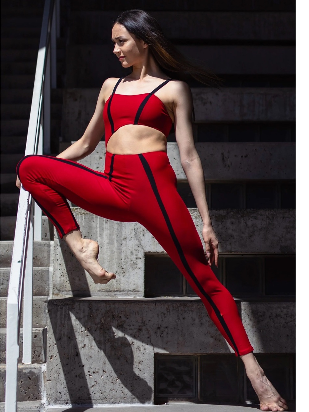 Blue water dancewear hype jumpsuit unitard Red and black M